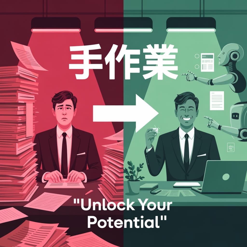 手作業からAI自動化への劇的な変化イメージ